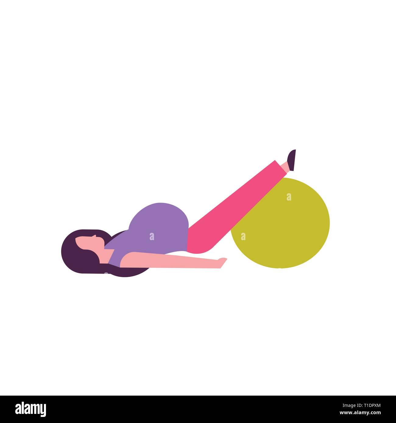 pregnant woman doing yoga exercises girl working out with gymnastic ball fitness pregnancy healthy lifestyle concept female cartoon character full Stock Vector