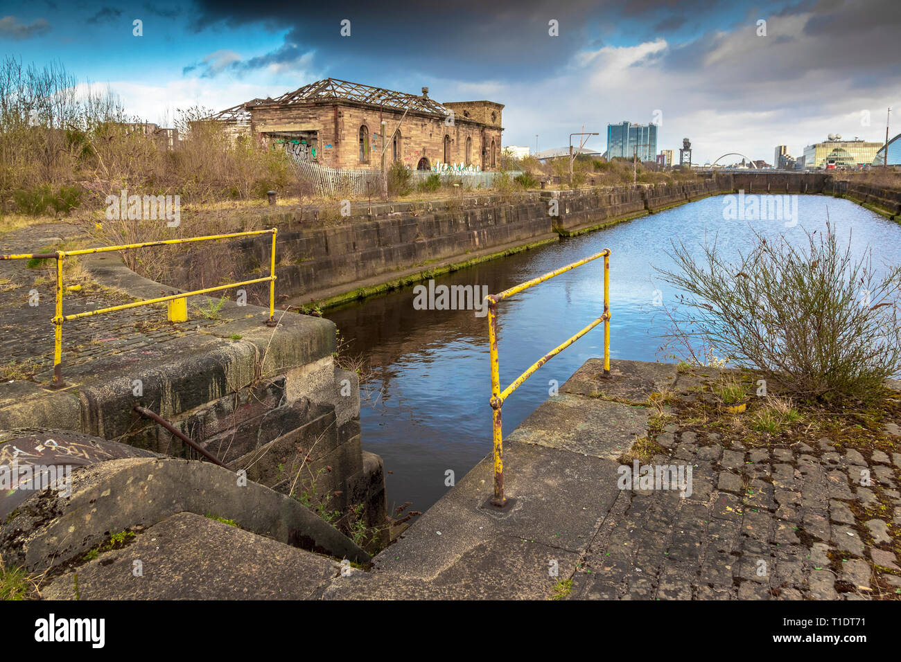 Graving docks harbour basin, Govan, River Clyde, Glasgow, Scotland, UK Stock Photo