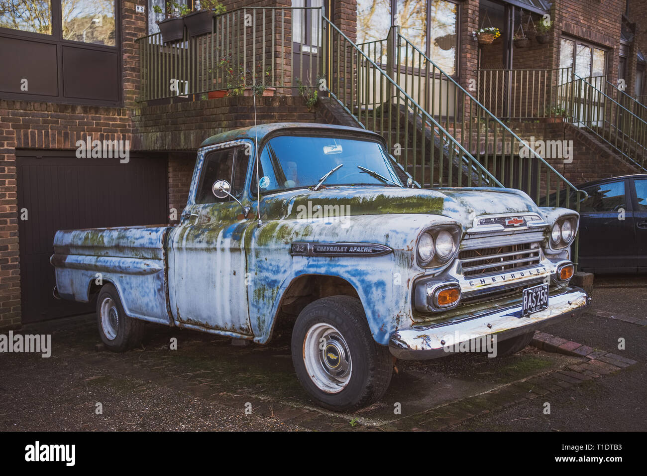 London, UK: old Chevrolet pickup looks out of place in the Richmond district. Stock Photo