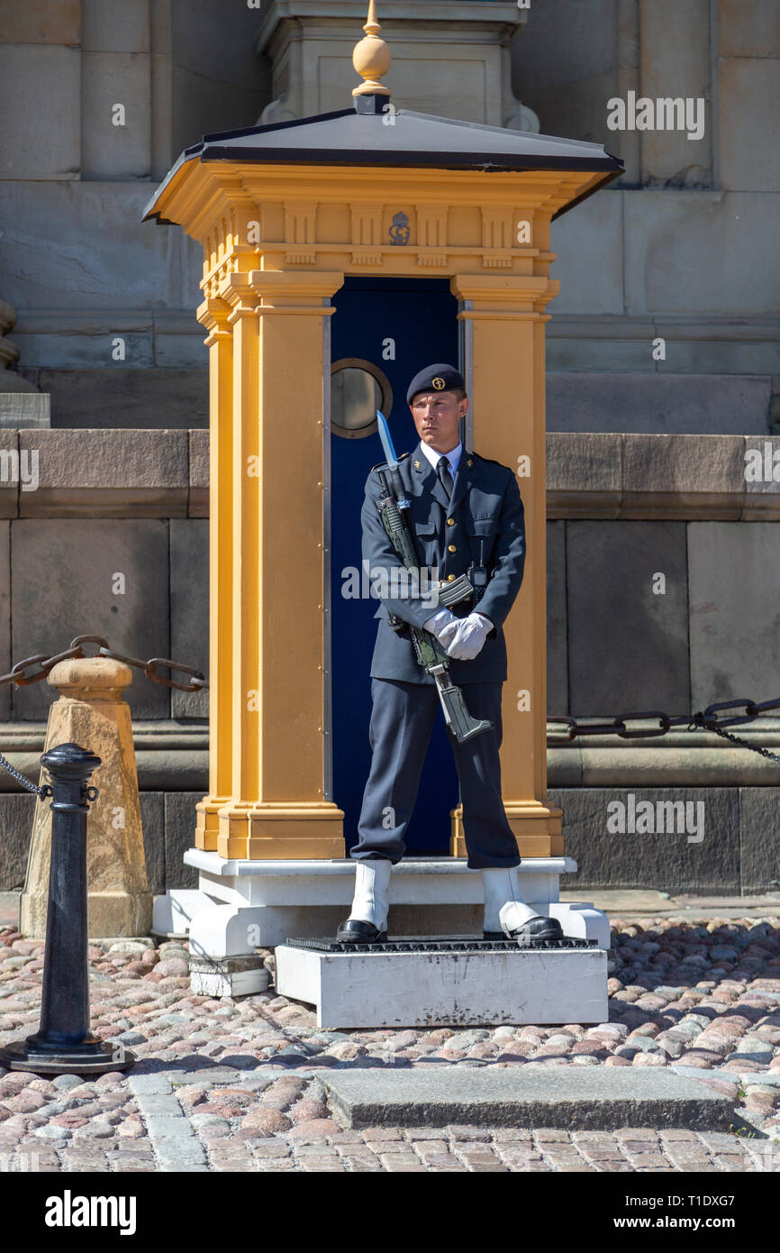 Royal guardsman on guard at Swedish Royal Palace Stock Photo