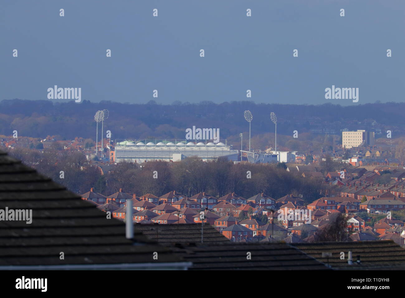 Headingley Stadium viewed from 4.5 mile away in Morley Stock Photo