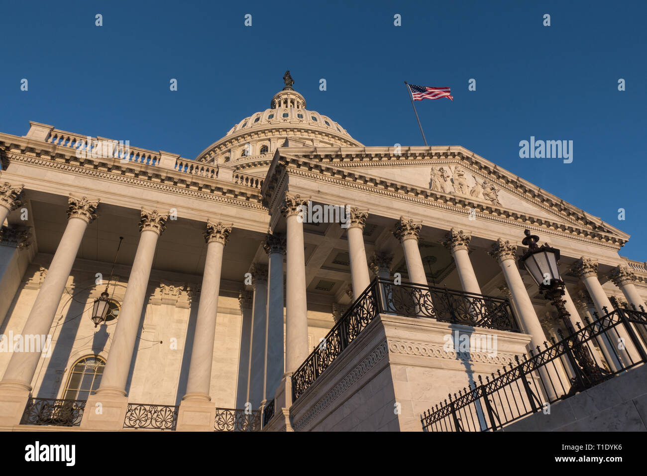 US Capitol; east front in early morning sun. Stock Photo