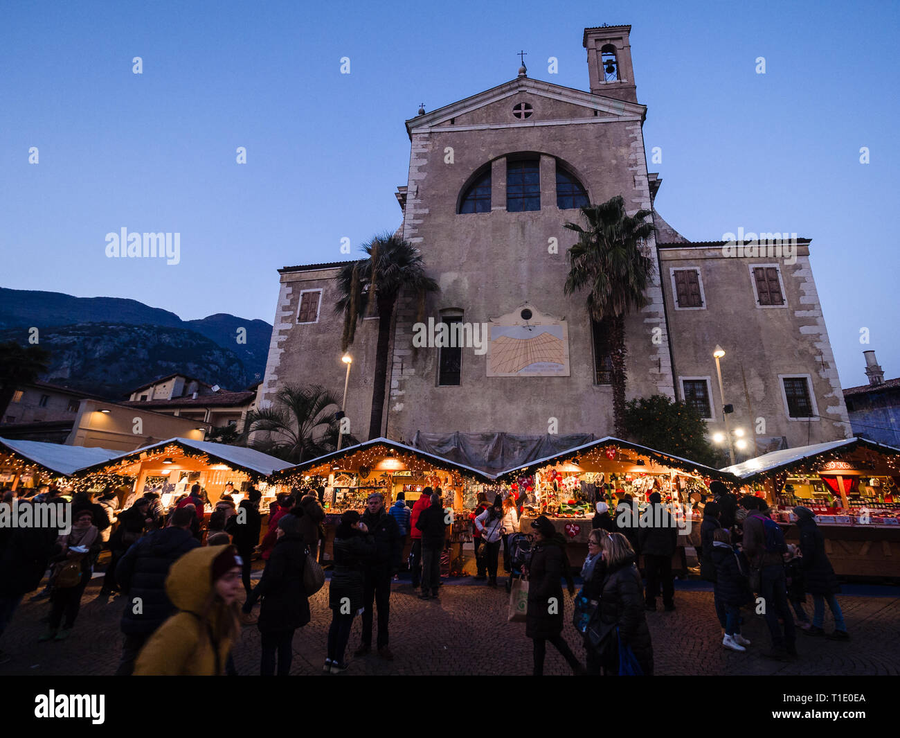 Arco, Italy - November 11, 2017: Characteristic Christmas markets in the main square. Stock Photo