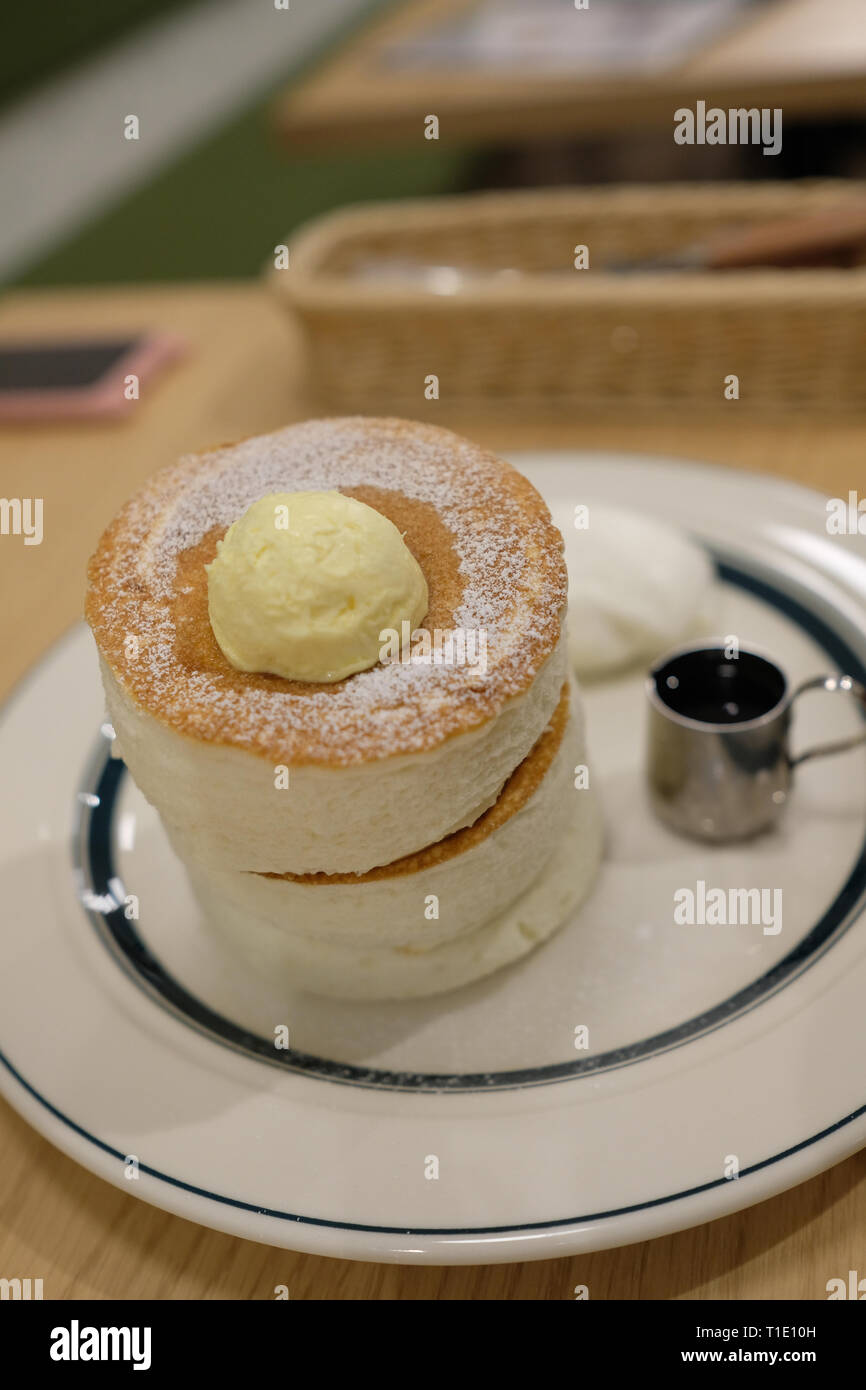 The famous Fluffy Pancakes in Japan, Hakodate, Hokkaido, Japan Stock Photo