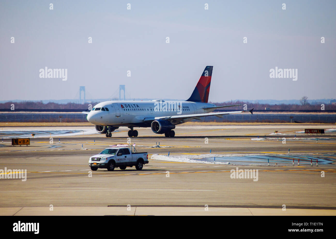 Airplane DELTA at the terminal ready for takeoff JFK international