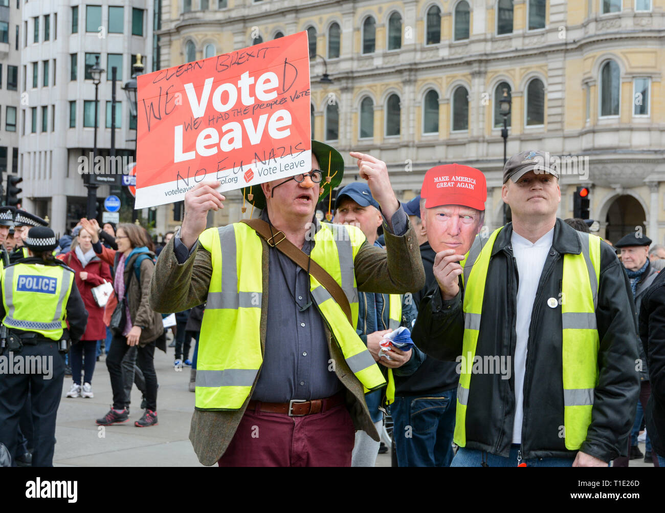 London, England, UK. 23 March 2019.  Pro-Brexit Vote Leave counter-demonstration in Trafalgar Square, London, UK Stock Photo