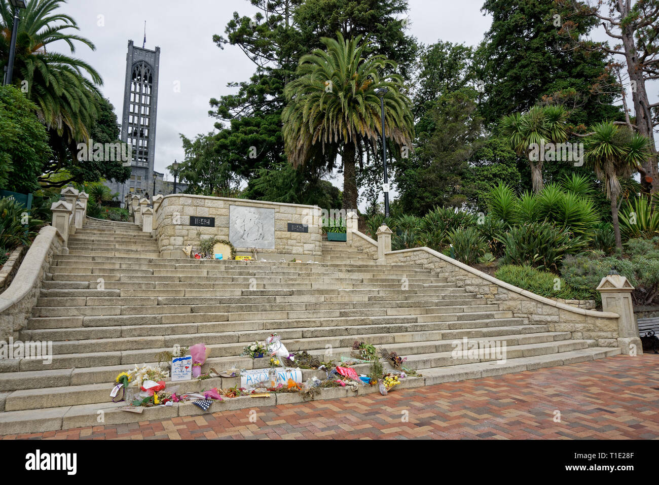 Tributes,flowers and notes for the victims of Christchurch massacre on