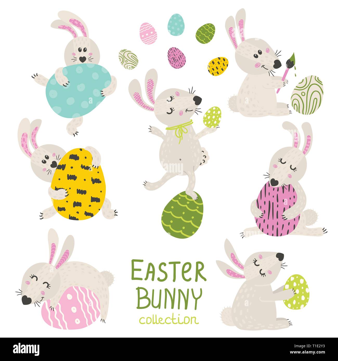 Set of Easter Bunny. Vector illustration for your design Stock Vector
