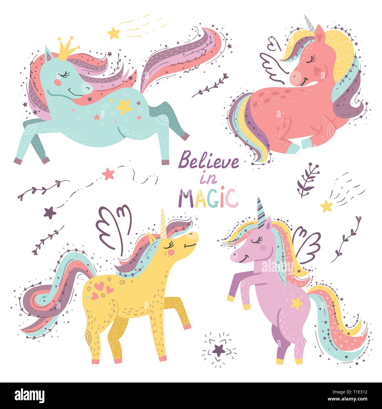 Set of fantasy unicorns Stock Vector Image & Art - Alamy