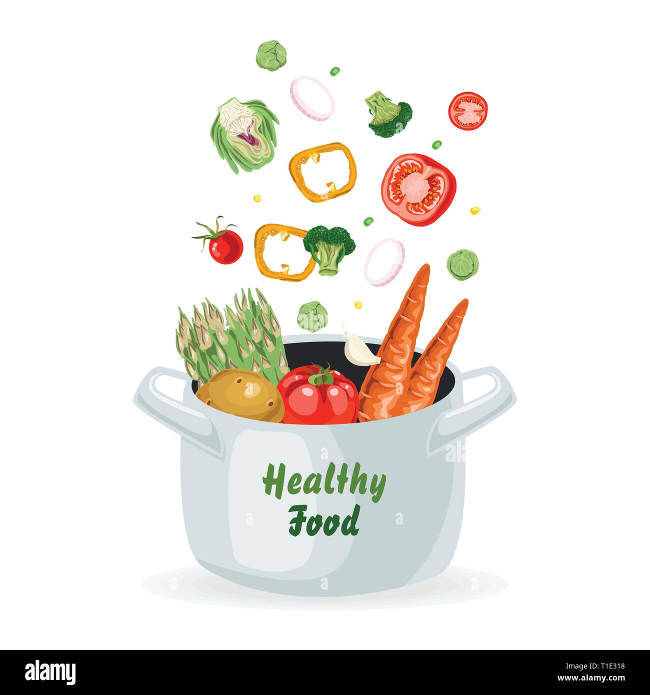 Vegetables flying into the pot Stock Vector