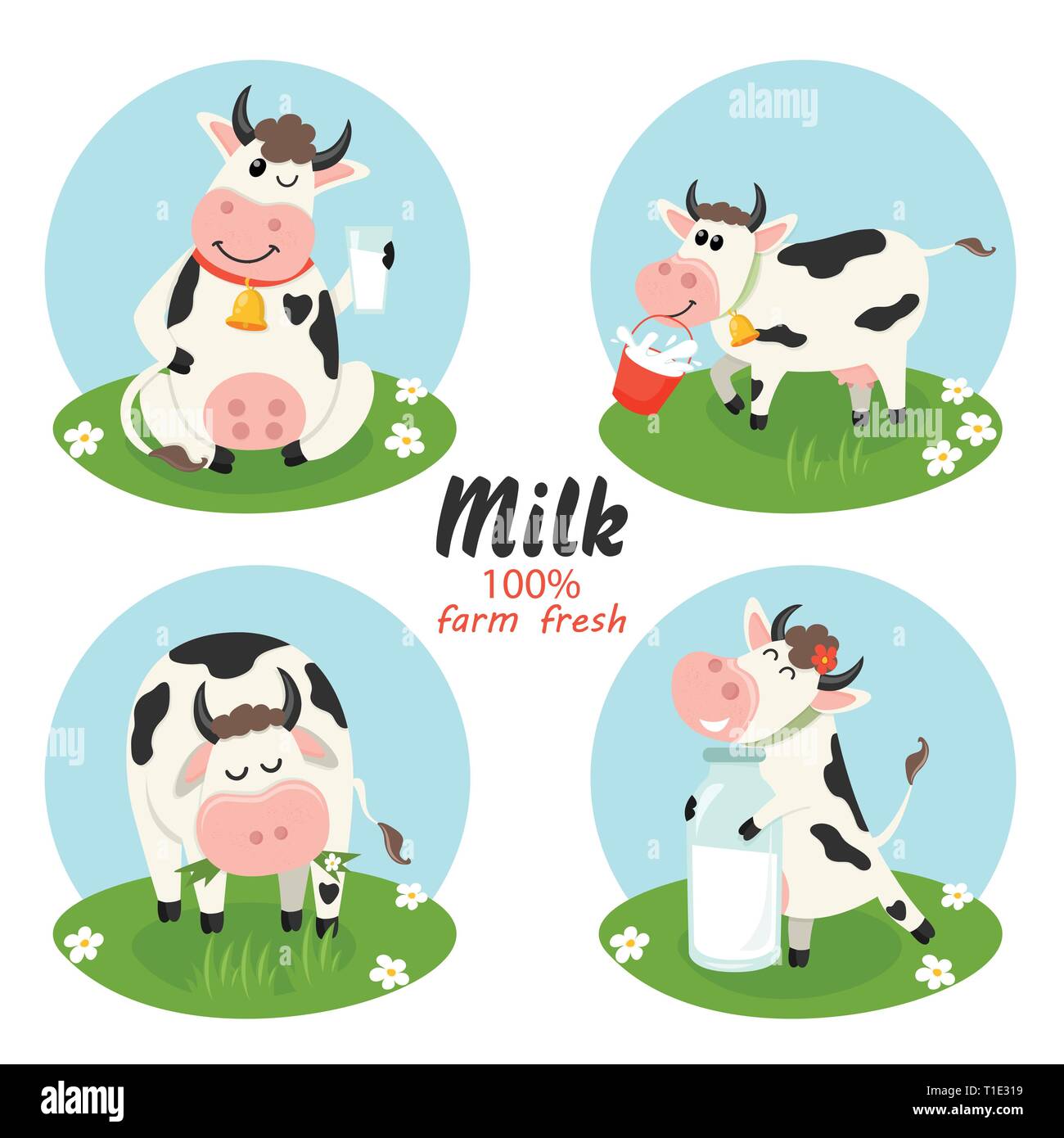 Set of farm cows with milk bottle Stock Vector Image & Art Alamy