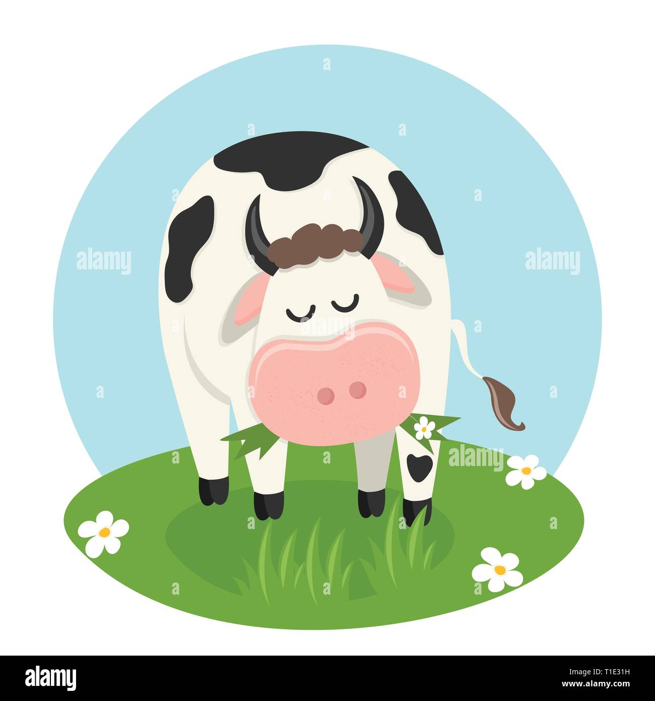 Cow eating grass Stock Vector