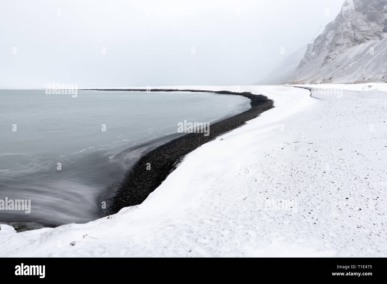 Eystrahorn and Coast in Winter, Iceland Stock Photo