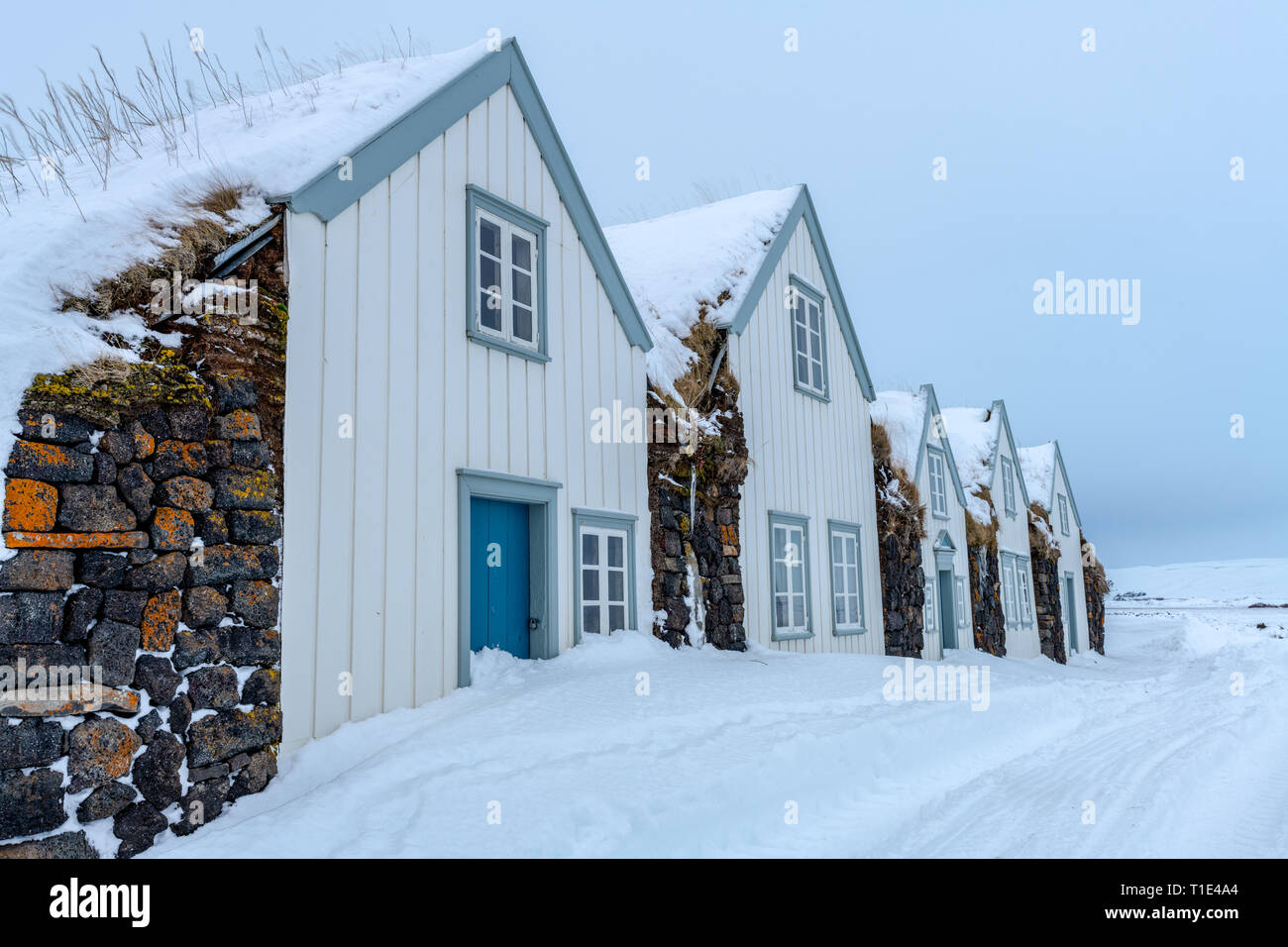 Old Icelandic Turf Houses, North Iceland Stock Photo