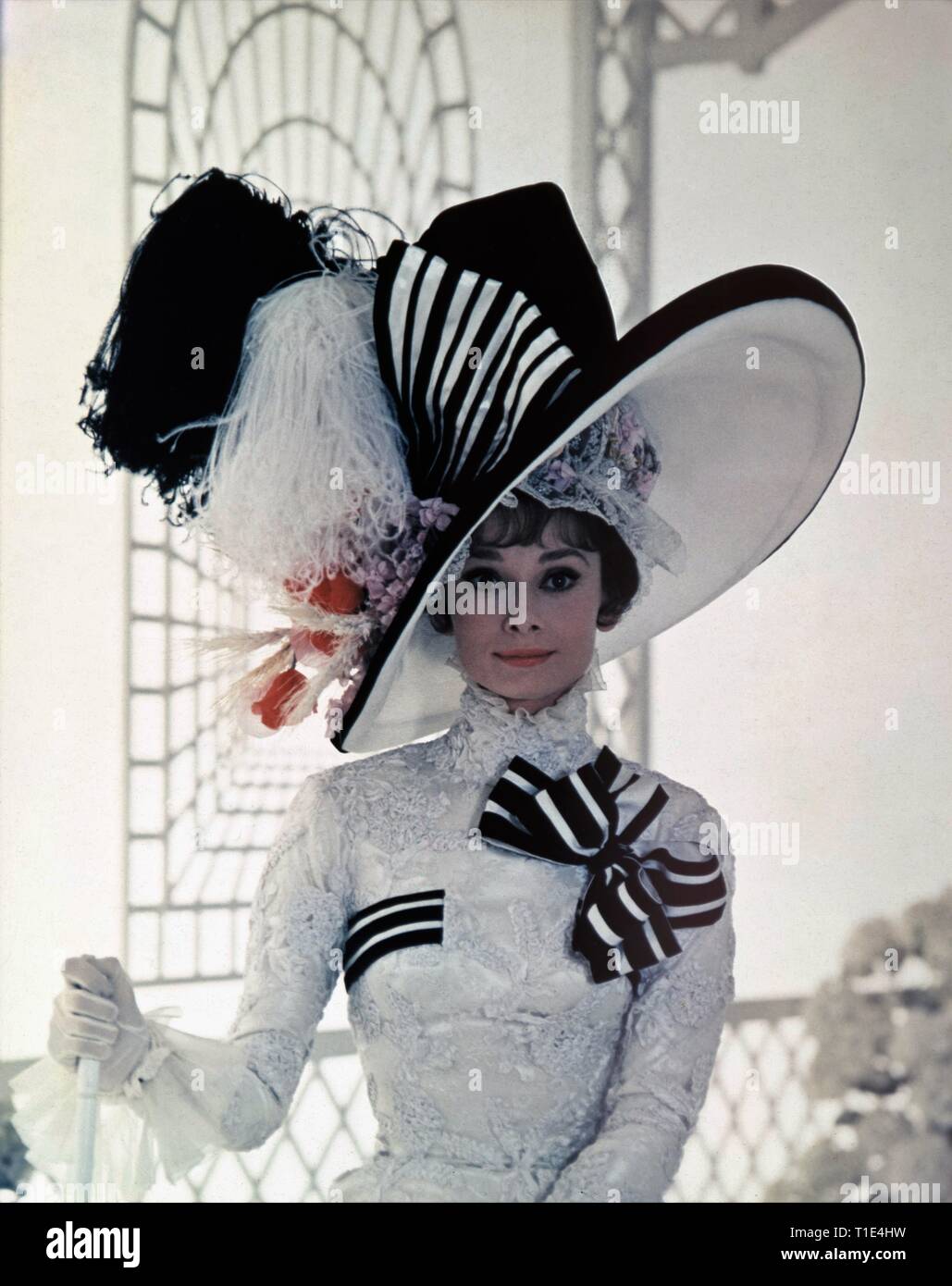AUDREY HEPBURN as Eliza Doolittle MY FAIR LADY 1964 director George Cukor Ascot Races Costume by Cecil Beaton Alan Jay Lerner Frederick Loewe Warner Bros. Stock Photo
