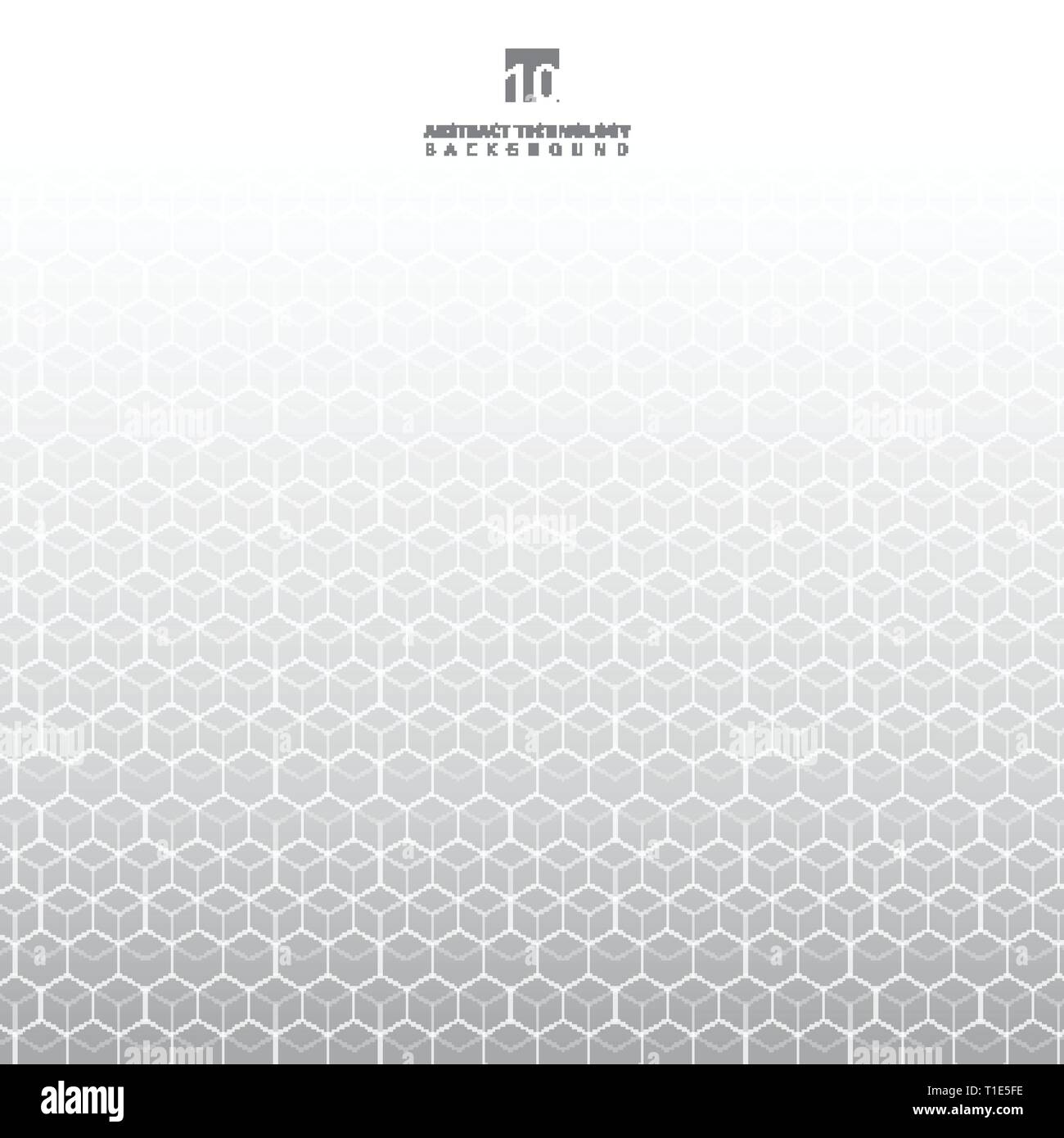 Abstract white geometric hexagons pattern molecule on gray background with copy space. Elements for design template modern science and digital technol Stock Vector