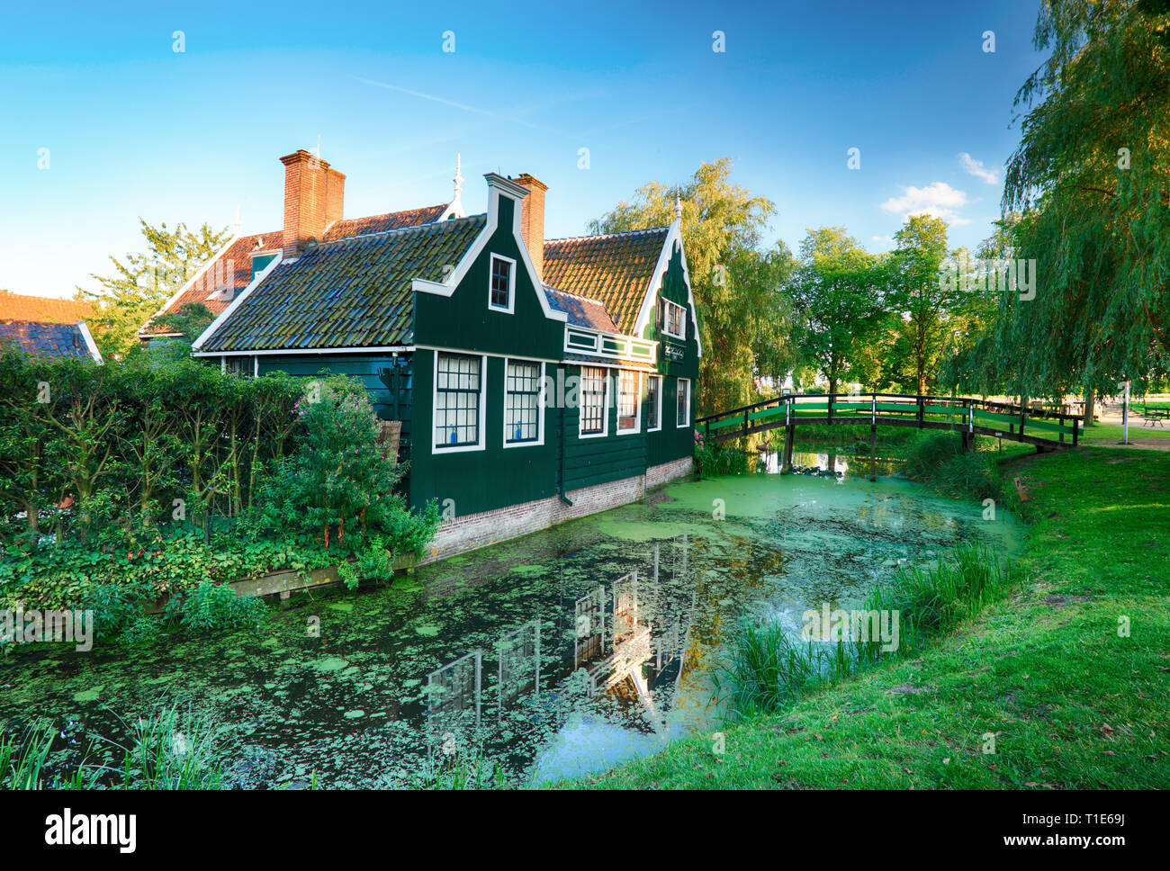 Traditional Dutch old house building in Zaanse Schans - museum