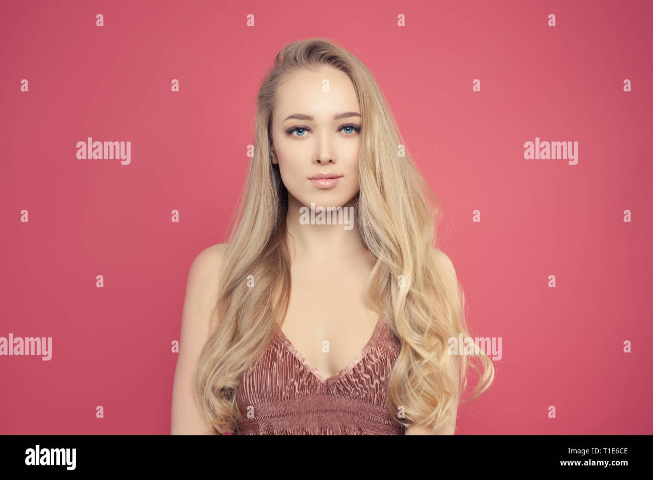 Young Woman With Long Blonde Hair And Natural Makeup Portrait