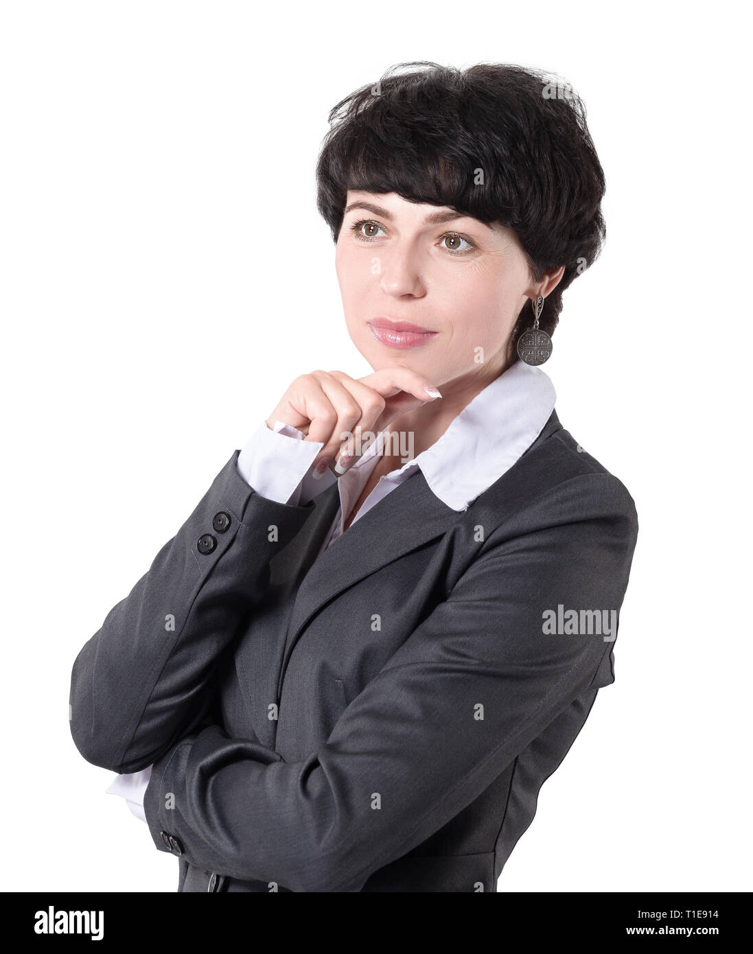 close up. portrait of a young thoughtful business woman Stock Photo - Alamy