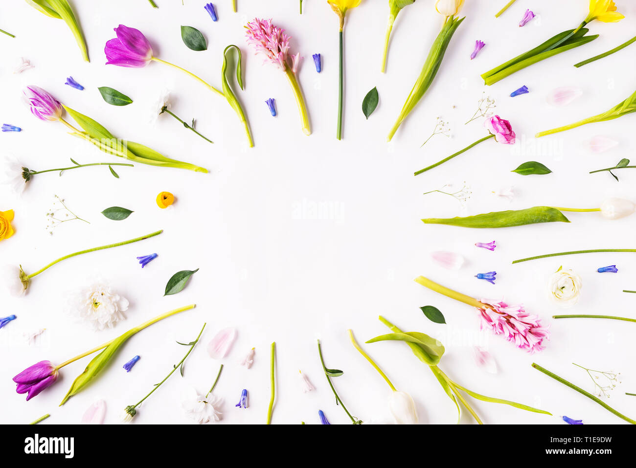Easter and spring flat lay on a white background Stock Photo - Alamy