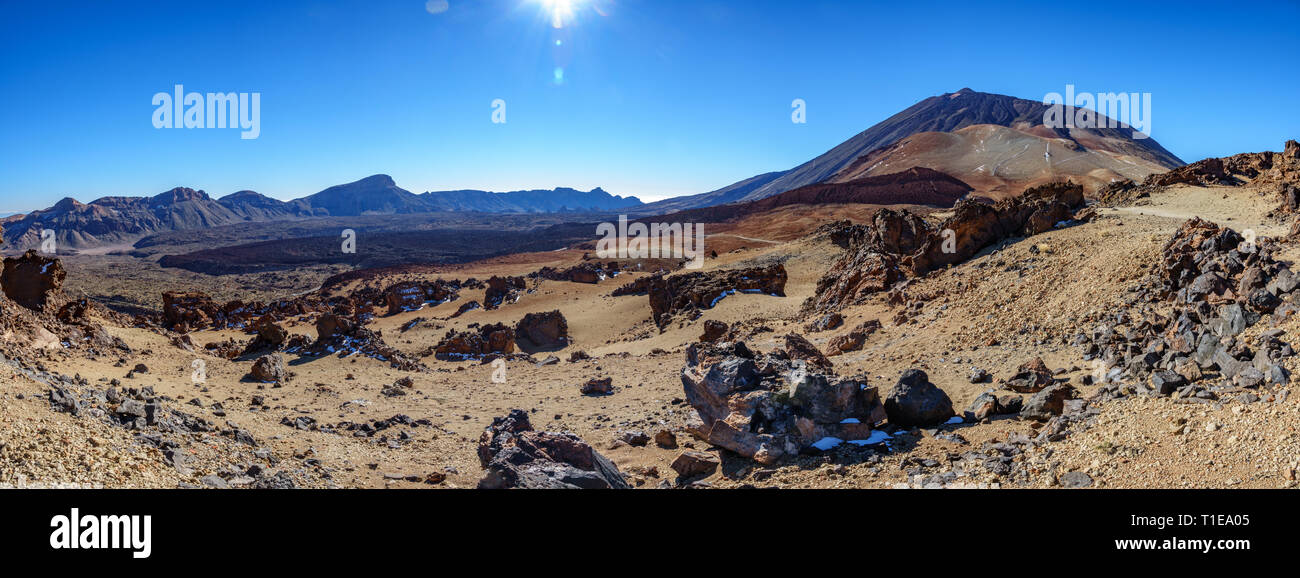 Huge panorama of Teide volcano peak and crater Stock Photo
