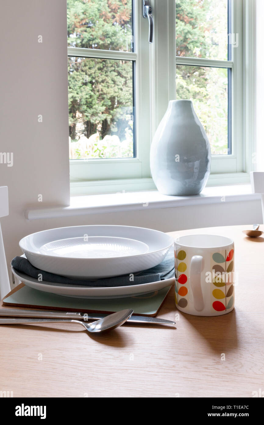 Dining table set on a table in Gloucester, England Stock Photo