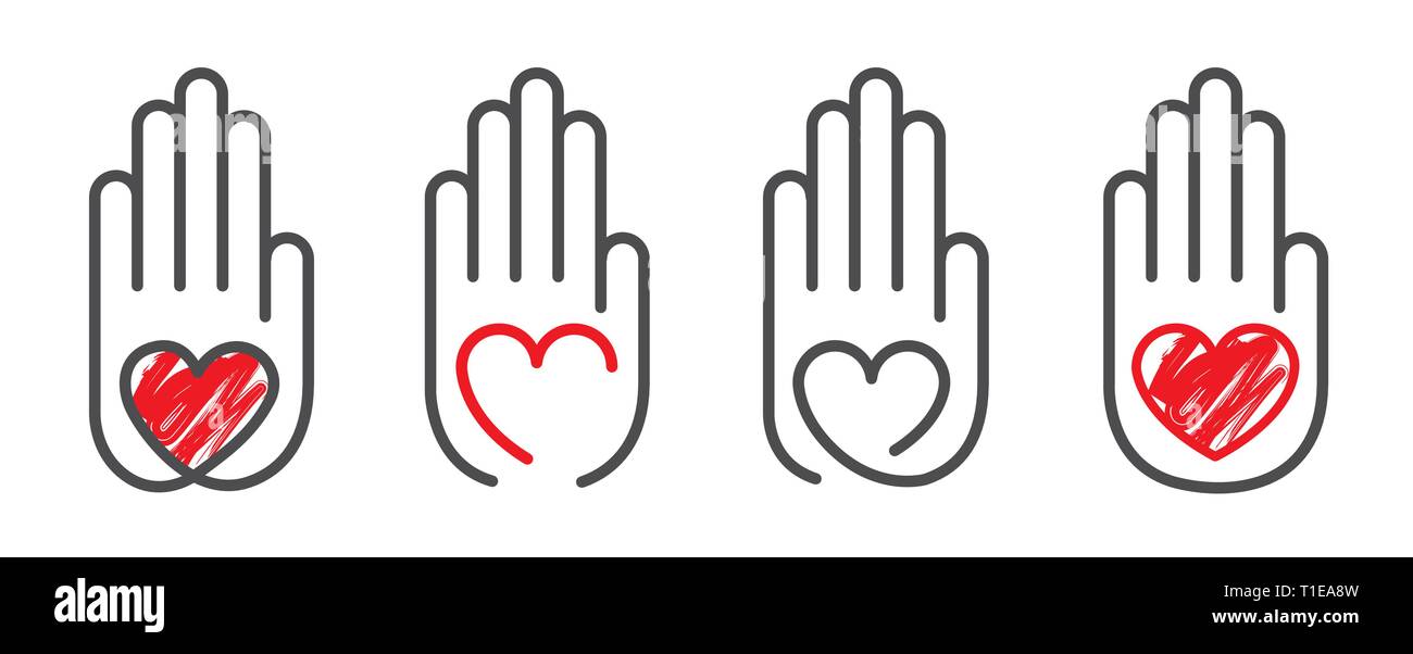 Red heart of love in the palm of your hand. Vector illustration Stock