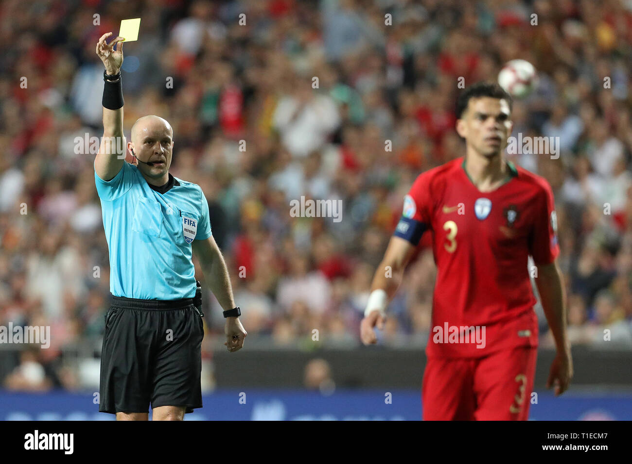Referee Szymon Marciniak in action during the Qualifiers - Group B to Euro 2020 football match between Portugal vs Serbia.  (Final score: Portugal 1 - 1 Serbia) Stock Photo