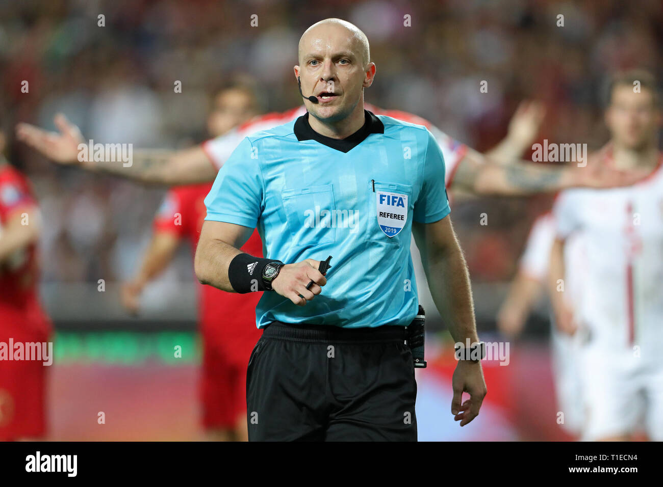 Referee Szymon Marciniak in action during the Qualifiers - Group B to Euro 2020 football match between Portugal vs Serbia.  (Final score: Portugal 1 - 1 Serbia) Stock Photo