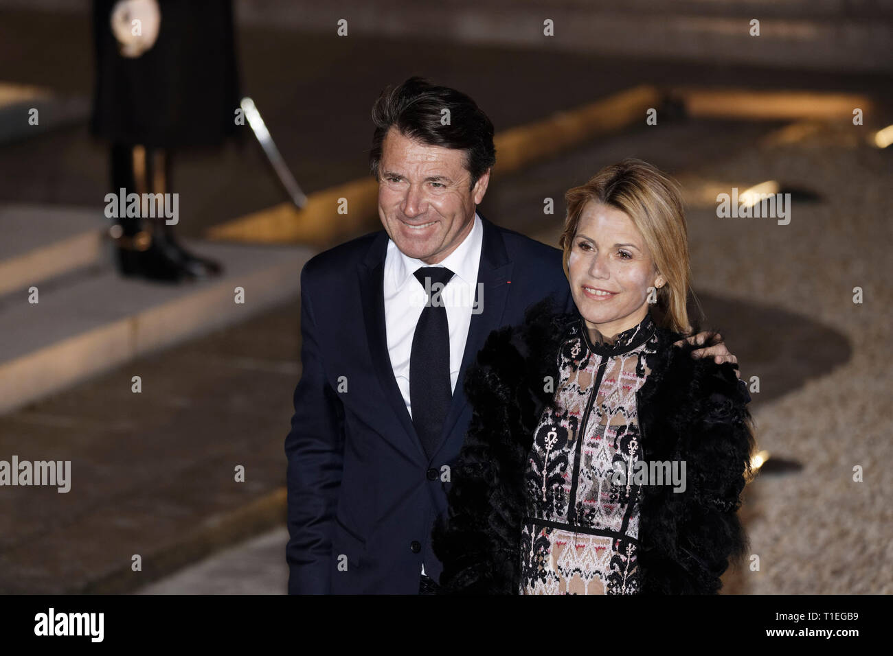Paris France 25th Mar 2019 Christian Estrosi And His Wife Laura Tenoudji Attend The State Dinner