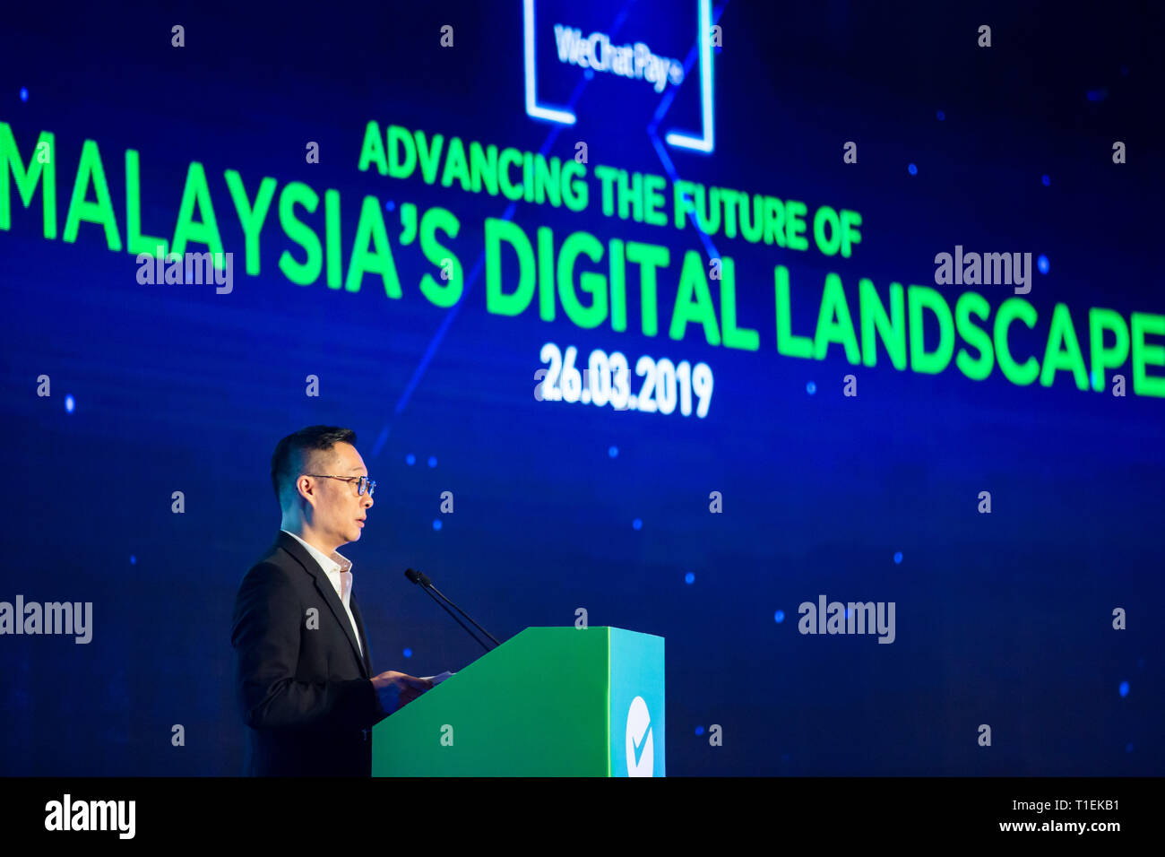 Kuala Lumpur Malaysia 26th Mar 2019 Poshu Yeung Vice President Of International Business Group At Tencent Addresses The Wechat Pay Technology Exhibition In Kuala Lumpur Malaysia March 26 2019 Digital Payment Platforms