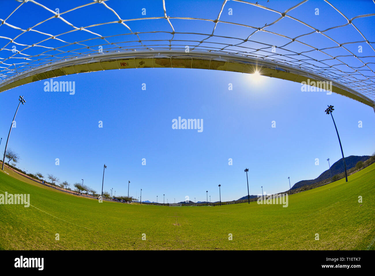 Soccer Goal Net Point of View Fisheye Perspective Looking onto