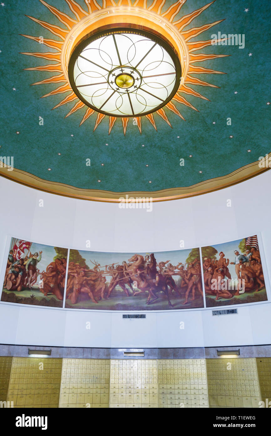 Miami Beach Florida,Washington Avenue,US Post Office,1937,Art Deco,Depression Moderne,interior inside,mural,Charles Hardman,artist,WPA,Ponce de Leon,c Stock Photo