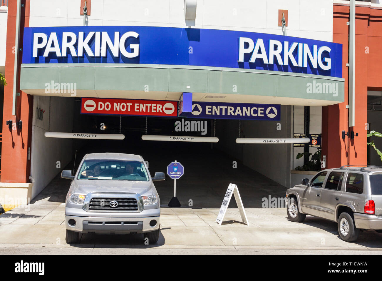 Miami Florida,Shops at Midtown,parking,garage,entrance,front,enter,exit,SUV,vehicle,sign,FL090308054 Stock Photo