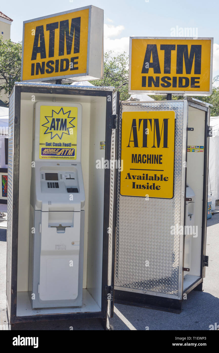 Miami Florida,Coral Gables,Coral Way,Miracle Mile,ATM machines,portable,currency,money,cash,withdraw,FL090308058 Stock Photo