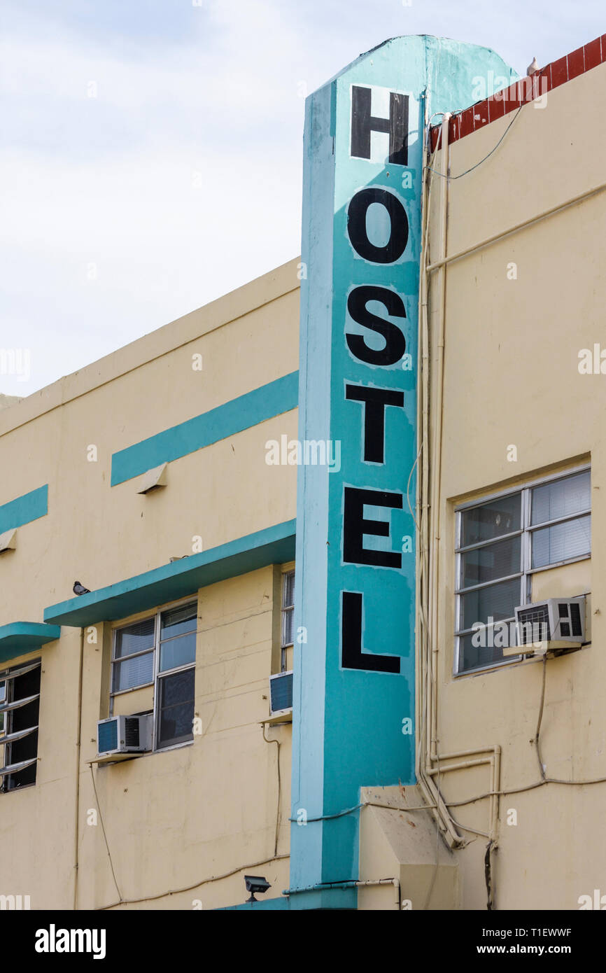 Miami Beach Florida,building,hostel,low budget,dilapidated,air conditioning units,sign,windows,cheap,FL090308117 Stock Photo