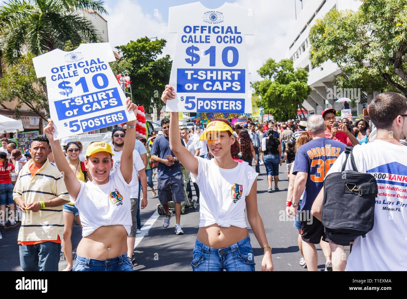 Miami Florida,Little Havana,Calle Ocho,event,festival,street fair,Hispanic Latin Latino ethnic immigrant immigrants minority,seller,sell,t shirt,poste Stock Photo