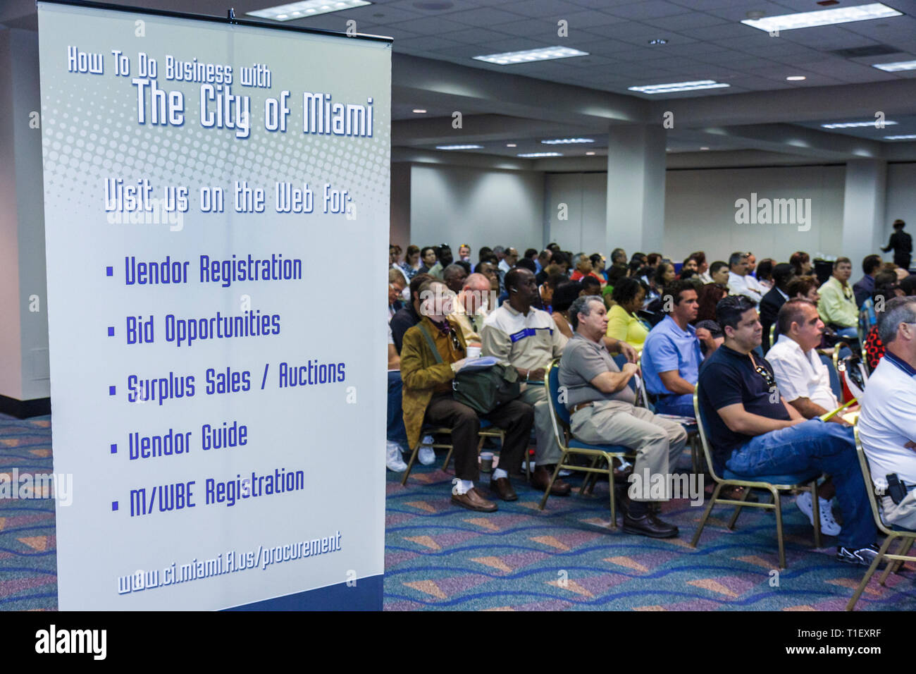 Miami Florida,Small business,Economic Stimulus Forum,economy,minority,networking,work,seminar,Black African Africans,Hispanic man men male,woman femal Stock Photo