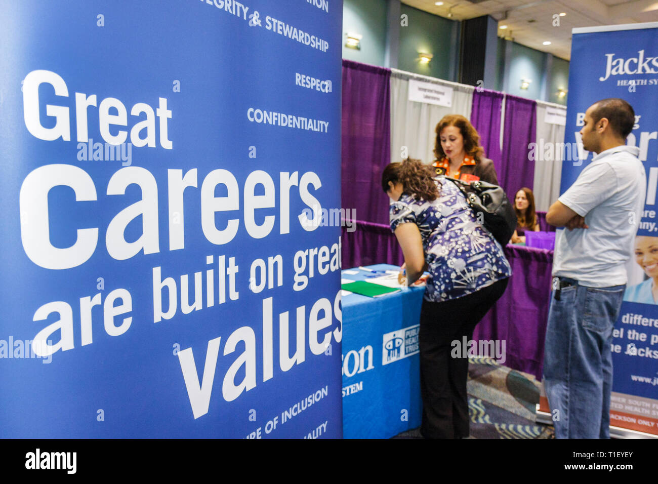 Miami Beach Florida,Miami Beach Convention Center,centre,healthcare,career,job fair,career exhibitor,recruiter,employment,economy,poster,woman female Stock Photo