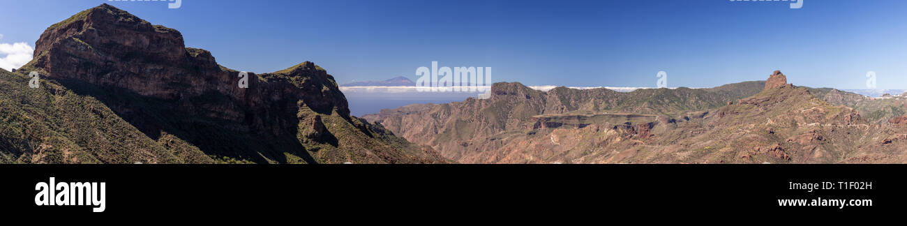 Roque Bentayga volcanic rock on Gran Canaria, Canary Islands Stock Photo