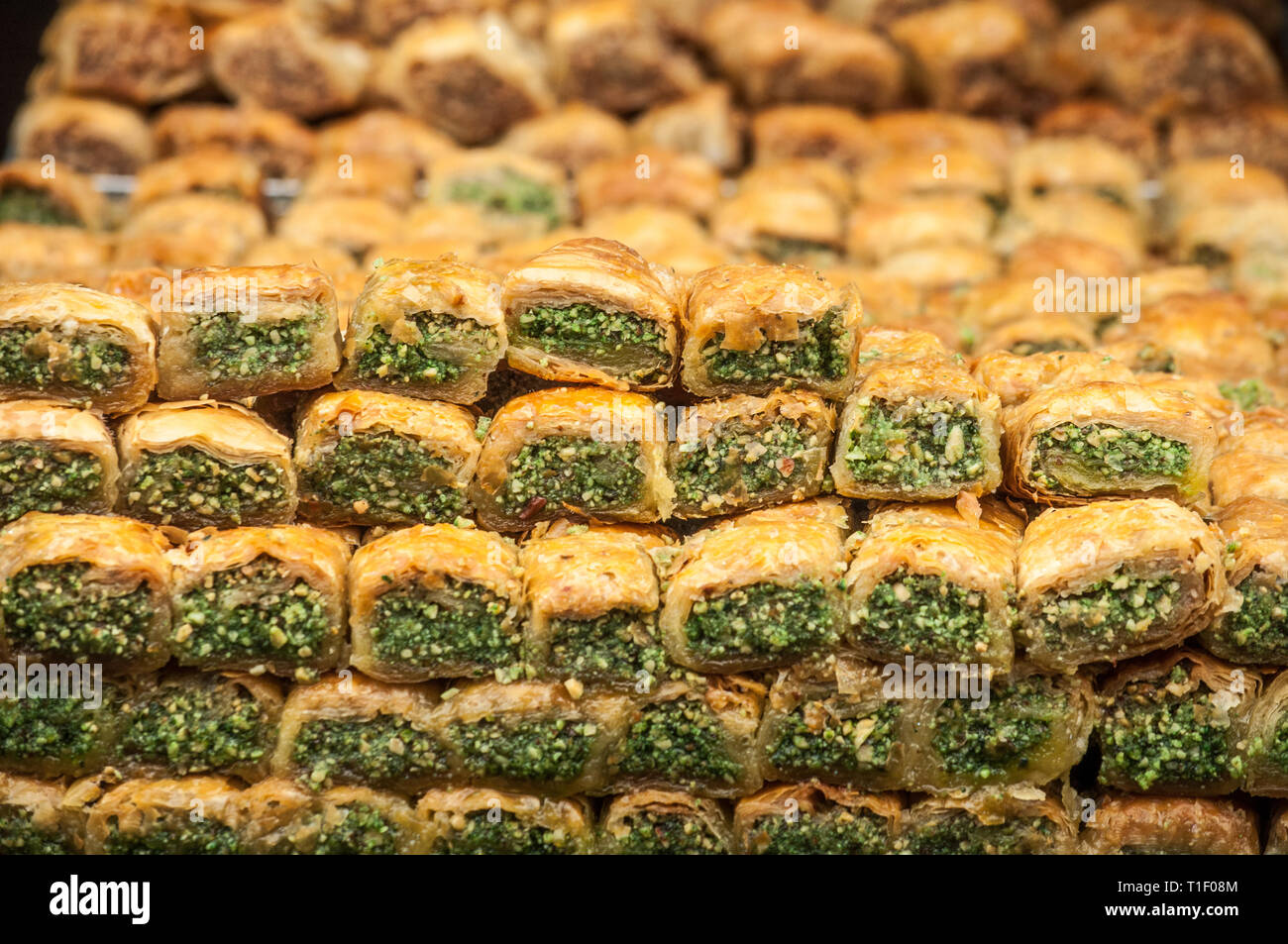 Turkish Dessert Baklava in oriental steet market Stock Photo