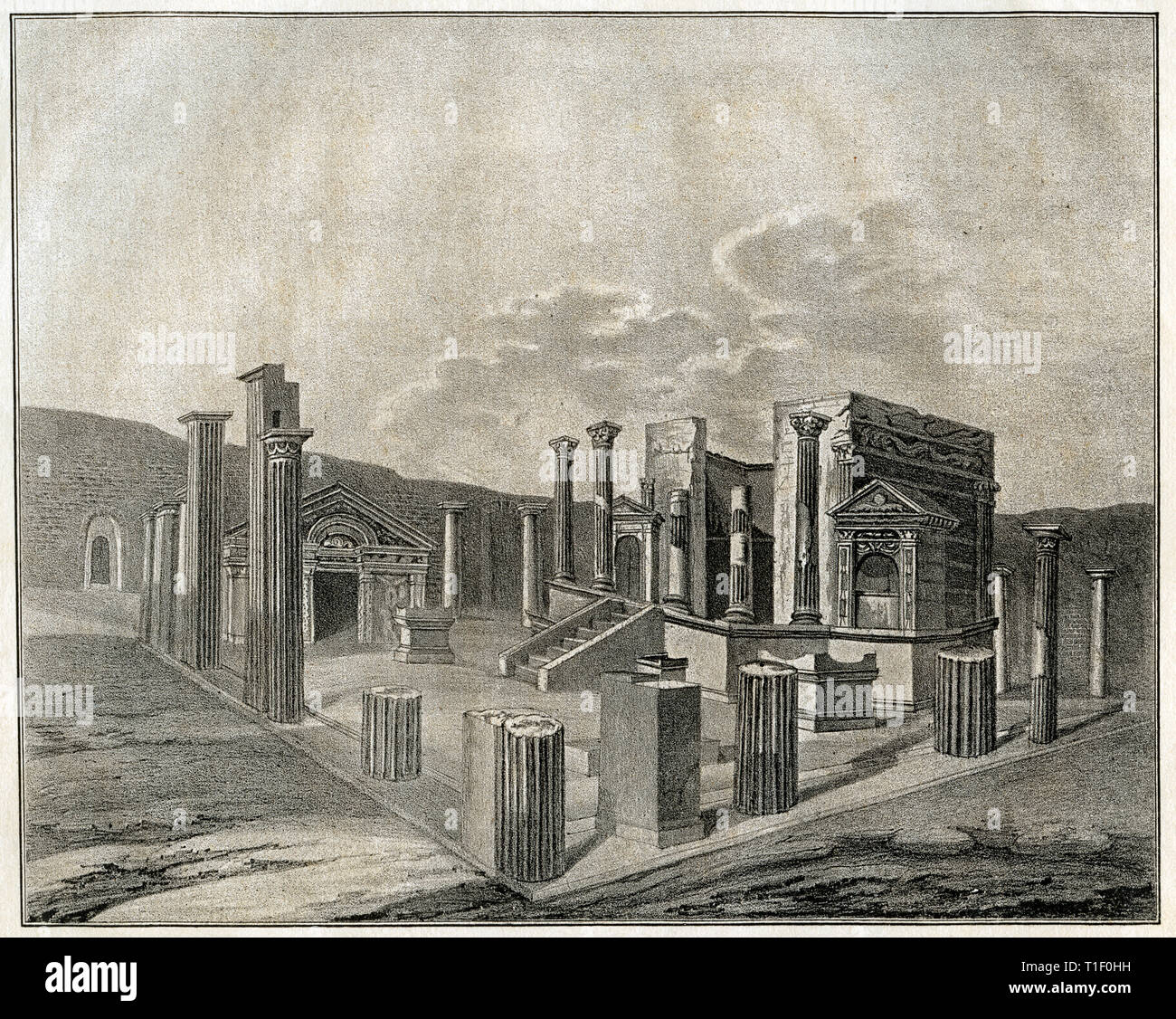 Italy, Pompeji, temple of Isis, built in the 2th century BC, lithography about 1840, from an book., Additional-Rights-Clearance-Info-Not-Available Stock Photo