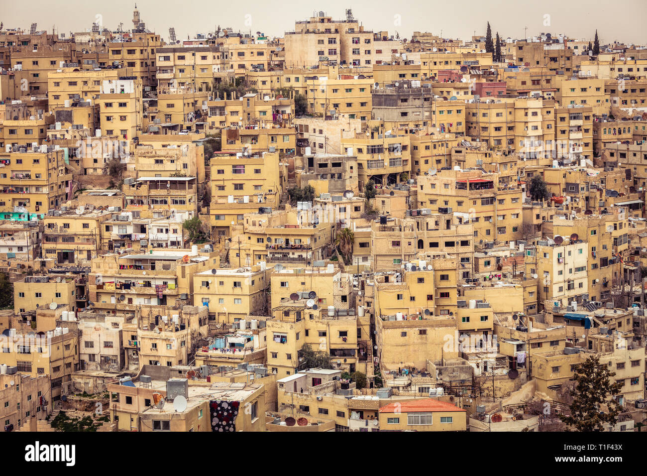 Amman, Jordan, view of the old city, a large complex of decaying buildings overlooking the citadel located on Jabal Al Qal'a. Stock Photo