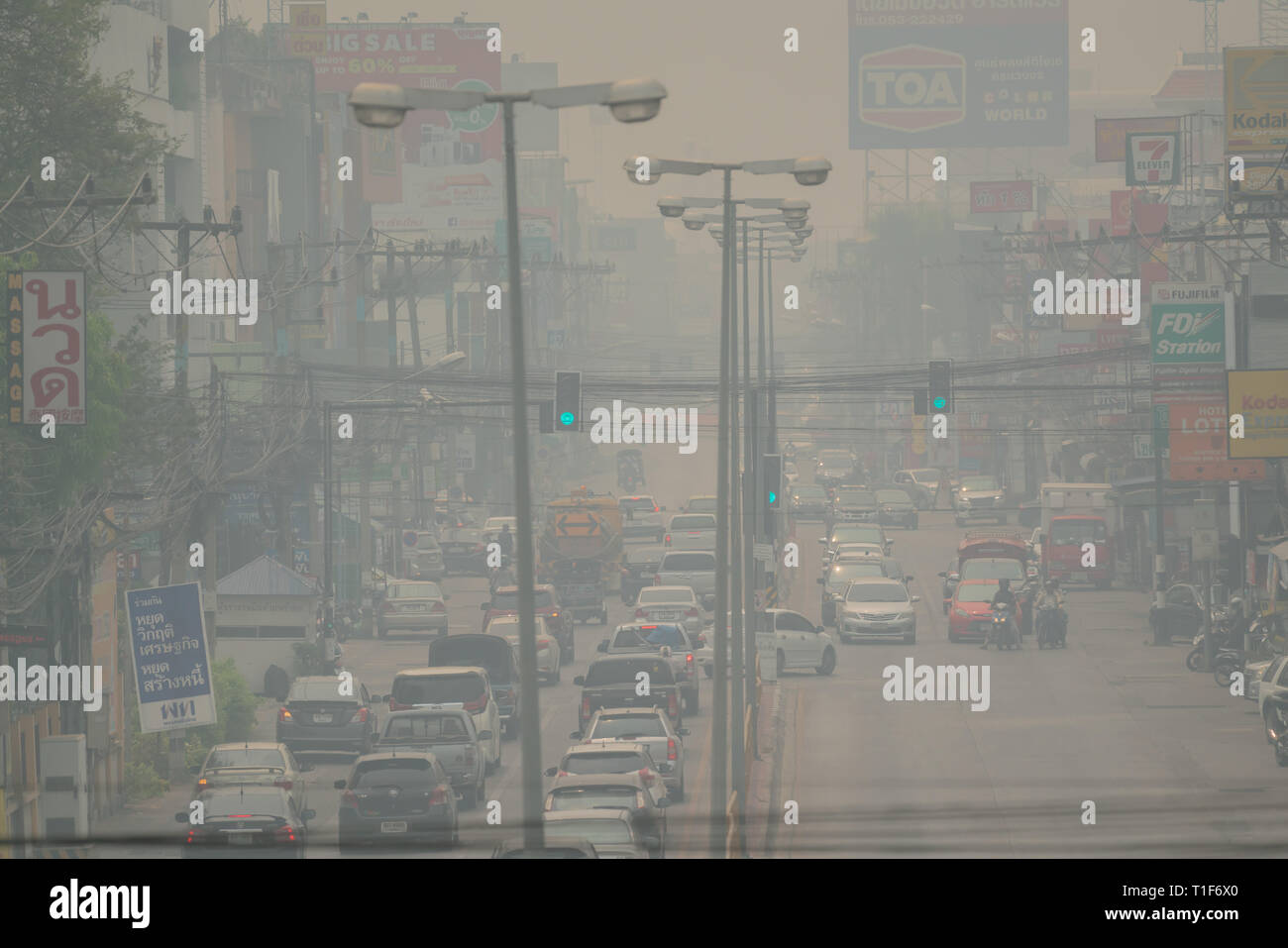 Chiang Mai, Thailand - March 24, 2019:  Air pollution in chiang mai city Stock Photo