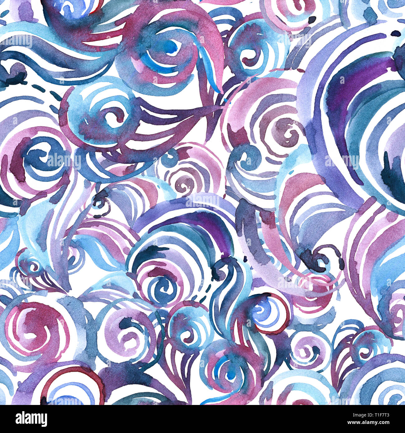 Watercolor Seamless Abstract Pattern with Waves and Curls Background in ...
