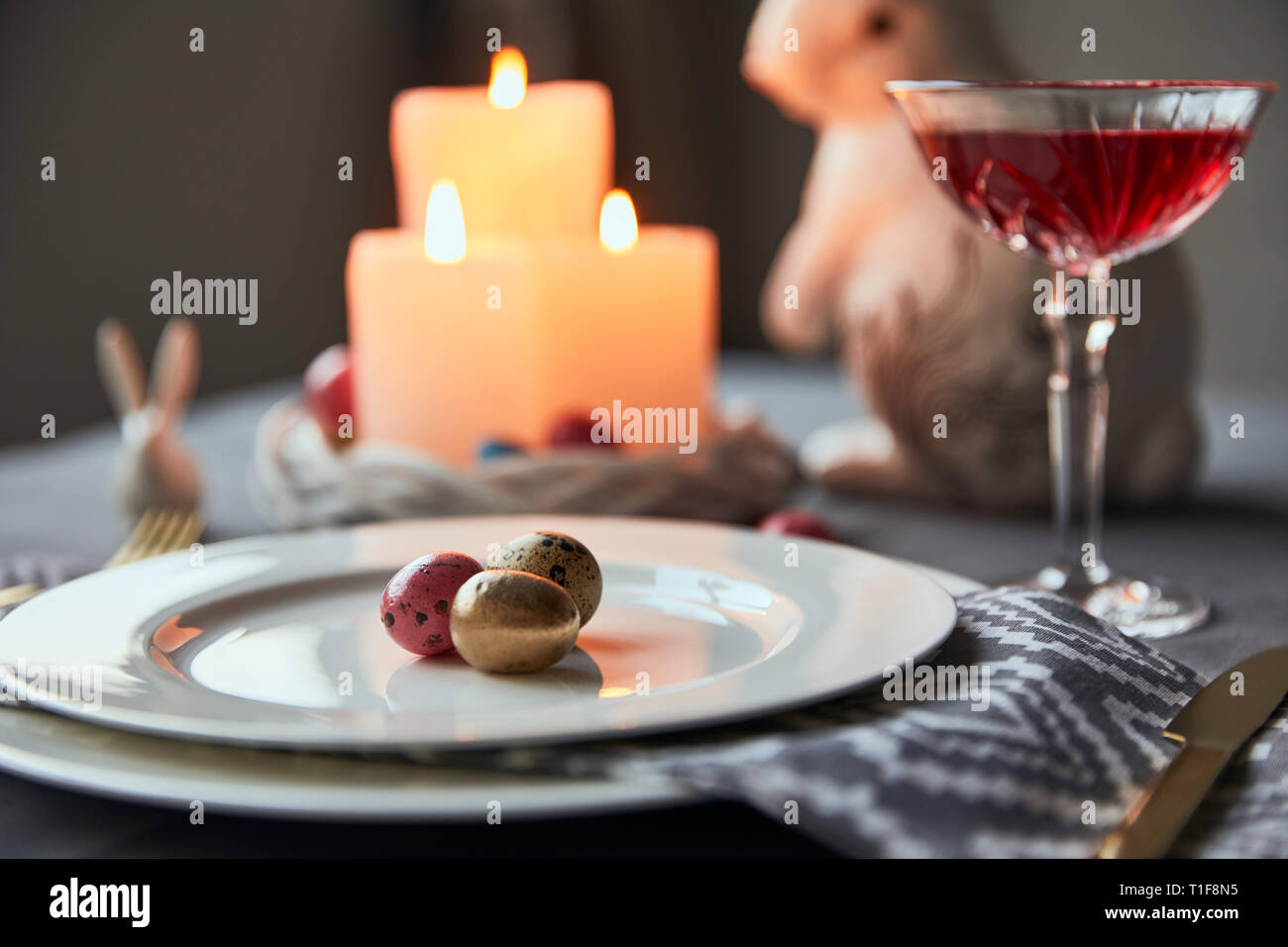 Selective Focus Of Plates With Eggs Wine In Crystal Glass