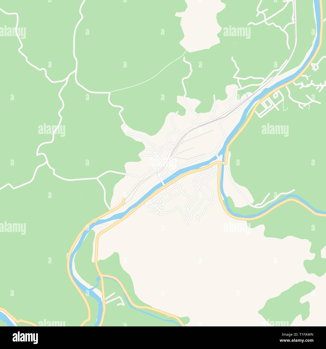 Printable map of Zavidovici, Bosnia and Herzegovina with main and secondary roads and larger railways. This map is carefully designed for routing and  Stock Vector