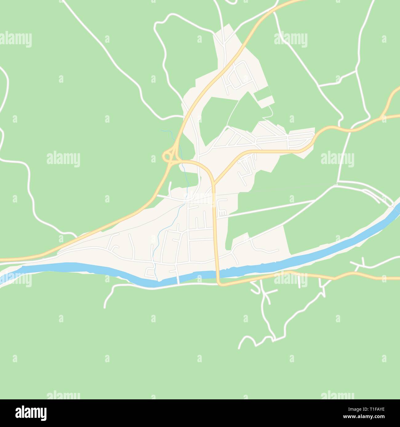 Printable map of Zepce, Bosnia and Herzegovina with main and secondary roads and larger railways. This map is carefully designed for routing and placi Stock Vector