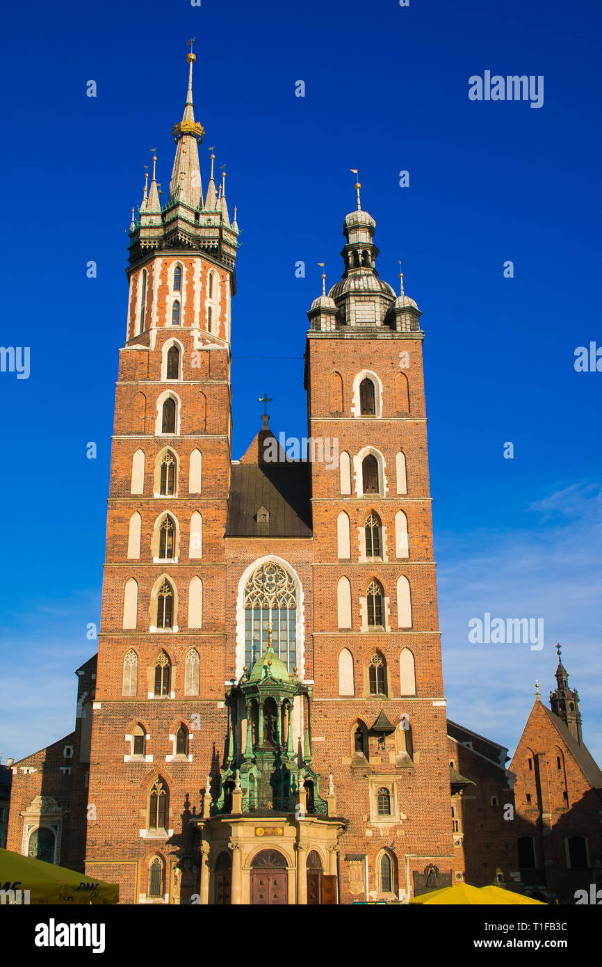 View of Church of Our Lady Assumed into Heaven (also known as Saint Marys Church) in Krakow Stock Photo