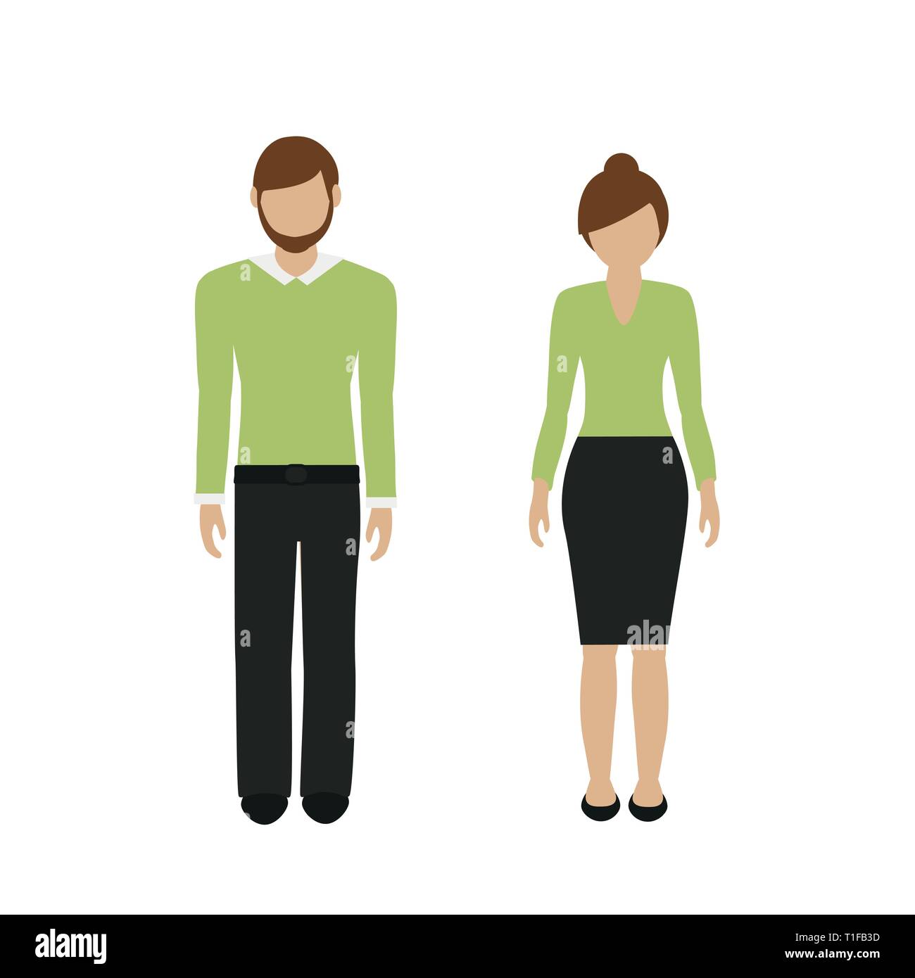 man and woman character with brown hair european isolated on white background vector illustration EPS10 Stock Vector